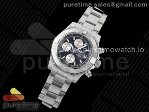 Avenger II 43mm Chrono SS EF 1:1 Best Edition Black/Silver Dial Stick Markers on SS Bracelet A7750