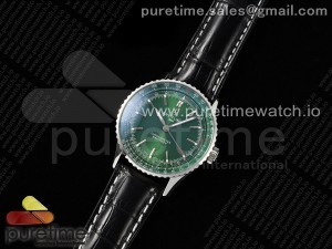 Navitimer Automatic 41mm SS TF 1:1 Best Edition Green Dial on Black Leather Strap A2824