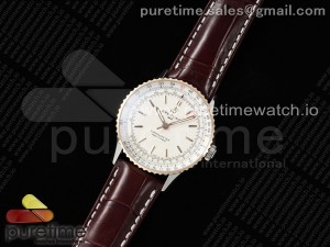 Navitimer Automatic 41mm SS/RG TF 1:1 Best Edition White Dial on Brown Leather Strap A2824