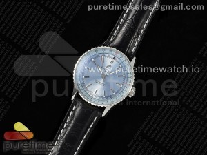 Navitimer Automatic 41mm SS TF 1:1 Best Edition Ice Blue Dial on Black Leather Strap A2824