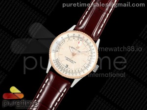 Navitimer 38 Date SS TF 1:1 Best Edition Cream Dial RG Bezel on Brown Leather Strap A2824
