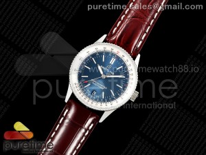 Navitimer 38 Date SS TF 1:1 Best Edition Blue Dial on Brown Leather Strap A2824