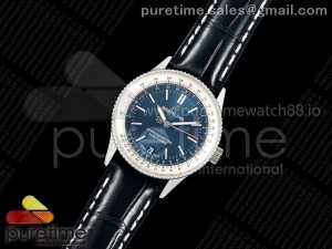 Navitimer 38 Date SS TF 1:1 Best Edition Blue Dial on Blue Leather Strap A2824