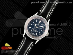 Navitimer 38 Date SS TF 1:1 Best Edition Black Dial on Black Leather Strap A2824