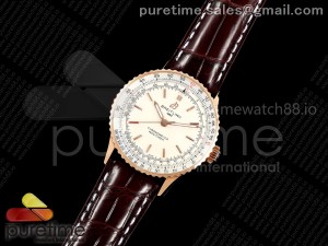 Navitimer 41 RG TF 1:1 Best Edition White Dial RG Bezel on Brown Leather Strap A2824