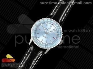 Navitimer 41 SS TF 1:1 Best Edition Ice Blue Dial on Black Leather Strap A2824