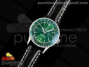 Navitimer 41 SS TF 1:1 Best Edition Green Dial on Black Leather Strap A2824
