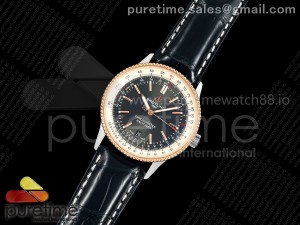 Navitimer 41 Date SS/RG TF 1:1 Best Edition Gray Dial on Black Leather Strap A2824