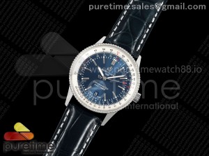 Navitimer 41 Date SS TF 1:1 Best Edition Blue Dial on Black Leather Strap A2824
