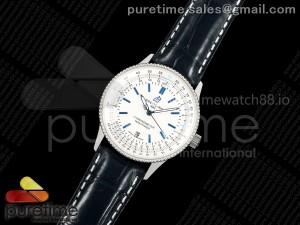 Navitimer 41 Date SS TF 1:1 Best Edition White Dial Blue Markers on Black Leather Strap A2824