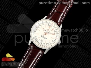 Navitimer 41 Date SS TF 1:1 Best Edition Cream Dial on Brown Leather Strap A2824