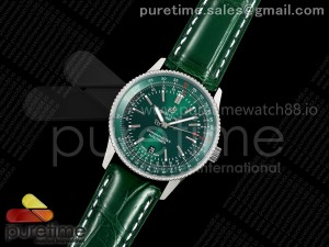 Navitimer 41 Date SS TF 1:1 Best Edition Green Dial on Green Leather Strap A2824