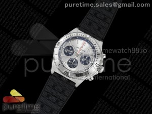 Chronomat B01 42mm SS TF 1:1 Best Edition Silver/Black Dial on Black Rouleaux Strap A7750 V2
