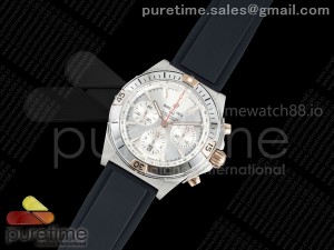 Chronomat B01 42mm SS TF 1:1 Best Edition Silver Dial on Black Rubber Strap A7750 V2