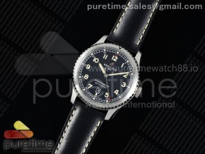Navitimer 8 Automatic 41mm SS TF 1:1 Best Edition Black Dial on Black Leather Strap A2824
