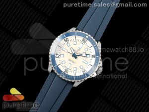 SuperOcean Automatic 44 SS Blue Bezel TF 1:1 Best Edition Cream Dial on Blue Rubber Strap A2824