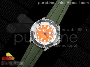 SuperOcean Automatic 44 SS Black Bezel TF 1:1 Best Edition Orange Dial on Green Rubber Strap A2824