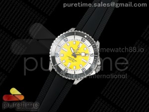SuperOcean Automatic 44 SS Black Bezel TF 1:1 Best Edition Yellow Dial on Black Rubber Strap A2824
