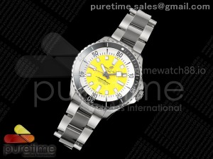 SuperOcean Automatic 44 SS Black Bezel TF 1:1 Best Edition Yellow Dial on SS Bracelet A2824