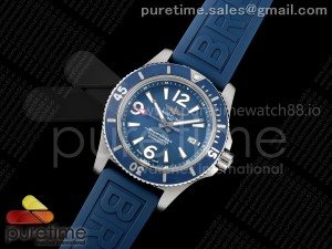 Superocean Automatic 44 SS TF 1:1 Best Edition Blue Dial Blue Bezel on Blue Rubber Strap A2824 V2