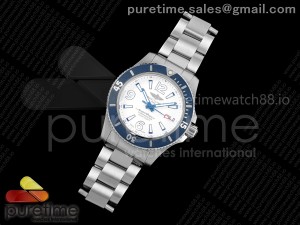 Superocean Automatic 44 TF 1:1 Best Edition White Dial Blue Bezel on SS Bracelet A2824 V2
