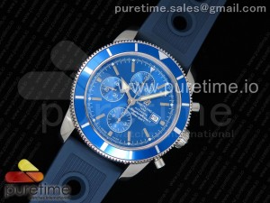 Superocean Heritage ii Chrono 46 SS OMF 1:1 Best Edition Blue Bezel Blue Dial on Blue Rubber Strap A7750