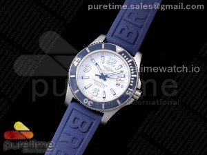 Superocean Automatic 44 TF 1:1 Best Edition White Dial Blue Bezel on Blue Rubber Strap A2824