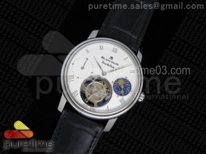 Carrousel Tourbillon SS White Dial 2 Sub Dials on Black Leather Strap