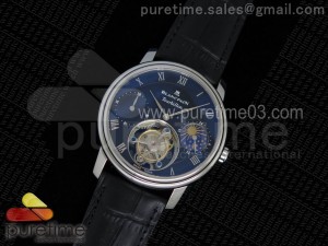 Carrousel Tourbillon SS Black Dial 2 Sub Dials on Black Leather Strap