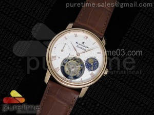 Carrousel Tourbillon RG White Dial 2 Sub Dials on Brown Leather Strap