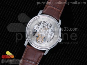 Fantasy Tourbillon SS Gray Skeleton Dial on Brown Leather Strap