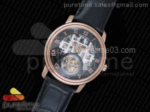 Fantasy Tourbillon RG Black Skeleton Dial on Black Leather Strap