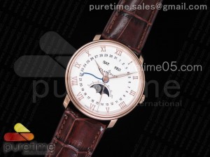 Villeret 6654 RG Complicated Function OMF 1:1 Best Edition White Dial on Brown Leather Strap A6654