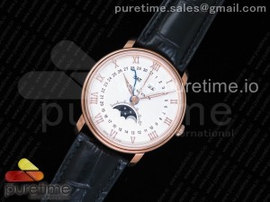 Villeret 6654 RG Complicated Function OMF 1:1 Best Edition White Textured Dial on Black Leather Strap A6654 V2