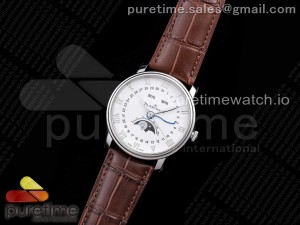 Villeret 6654 SS Complicated Function OMF 1:1 Best Edition White Dial on Brown Leather Strap A6654 V3