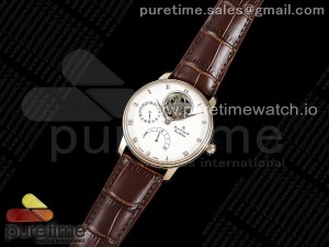 Villeret Tourbillon RG Real PR JBF Best Edition White Dial on Brown Leather Strap V2