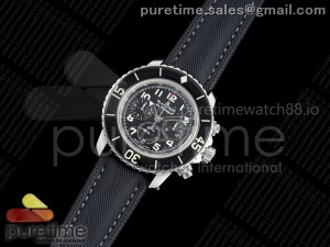 Fifty Fathoms Chrono SS OMF 1:1 Best Edition Black Numeral Dial on Black Sail-canvas Strap A7750