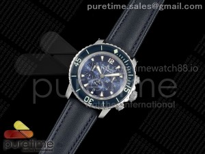 Fifty Fathoms Chrono SS OMF 1:1 Best Edition Blue Dial on Blue Sail-canvas Strap A7750