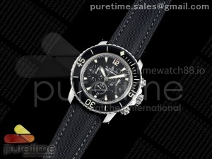 Fifty Fathoms Chrono SS OMF 1:1 Best Edition Black Dial on Black Sail-canvas Strap A7750