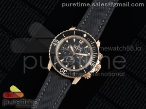 Fifty Fathoms Chrono RG OMF 1:1 Best Edition Black Dial on Black Sail-canvas Strap A7750