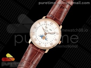 Villeret 6654 RG Complicated Function APSF 1:1 Best Edition White Dial on Brown Leather Strap A6654