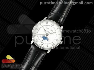 Villeret 6654 SS Complicated Function APSF 1:1 Best Edition White Dial on Black Leather Strap A6654