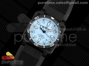 BR03-92 Black Ceramic M+F 1:1 Best Edition Lumed Blue Dial on Rubber Strap A2892