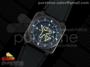 BR03 Gyrocompass Black Ceramic M+F 1:1 Best Edition Gyrocompass Dial on Rubber Strap A2892