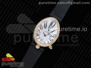 Reine de Naples 8918BB YG ZF 1:1 Best Edition White MOP Dial Diamonds Bezel on Black Fabric Strap A537