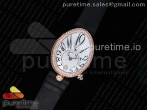 Reine de Naples 8918BB RG ZF 1:1 Best Edition White MOP Dial Diamonds Bezel on Black Fabric Strap A537