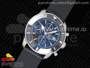 SuperOcean Heritage ii 46mm Chronograph SS Black Dial Black Ceramic Bezel on Black Rubber Strap A7750