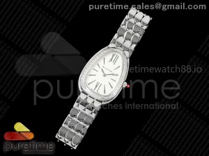 Serpenti Seduttori SS BVF 1:1 Best Edition White Dial Diamonds Bezel on SS Bracelet ETA Quartz