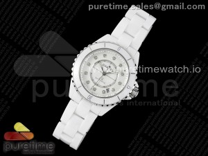 J13 38mm East Factory 1:1 Best Edition White Ceramic Sapphire Caseback White Diamonds Dial on Bracelet A12.1