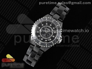 J13 38mm East Factory 1:1 Best Edition Black Ceramic Sapphire Caseback Black Diamonds Dial on Bracelet A12.1